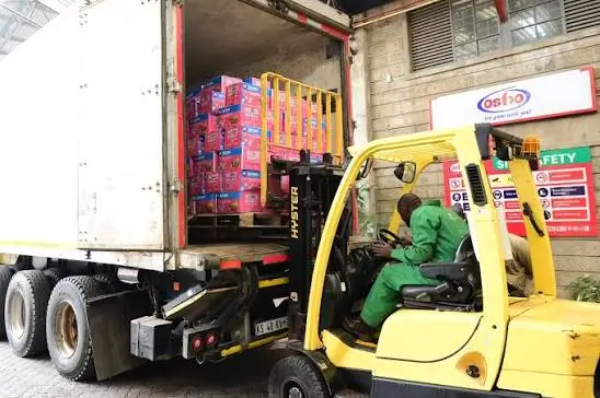 Cargo being loaded into a warehouse truck